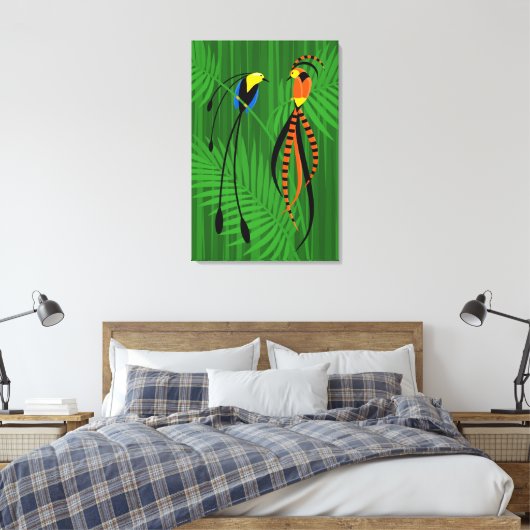 Helderkleurige vogels van het paradijs canvas afdruk (Insitu (Slaapkamer))