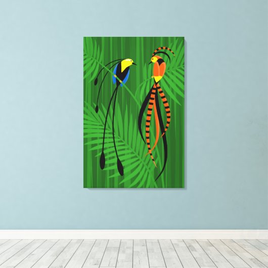 Helderkleurige vogels van het paradijs canvas afdruk (Insitu (Houten vloer))