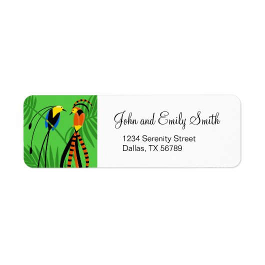 Helderkleurige vogels van het paradijs etiket (Voorkant)
