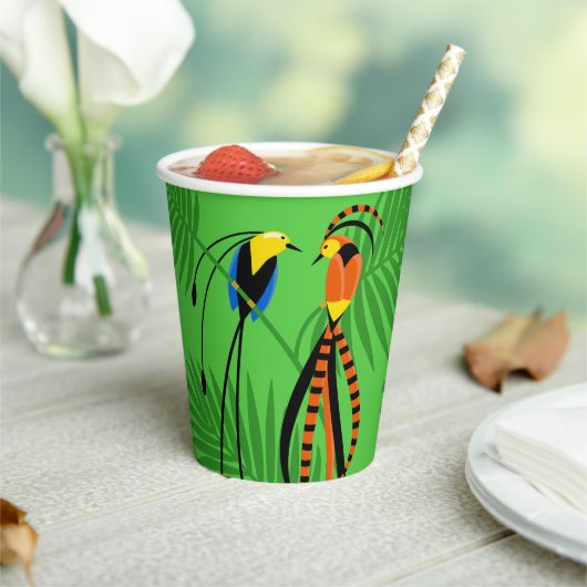 Helderkleurige vogels van het paradijs papieren bekers (Insitu)