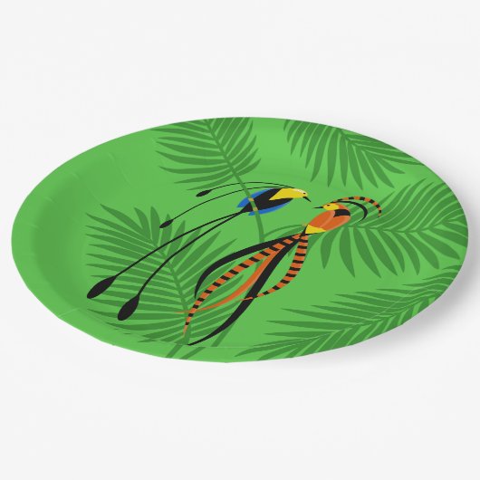Helderkleurige vogels van het paradijs papieren bordje (Gekanteld)