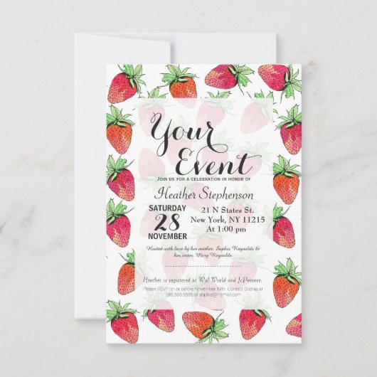 Helderkleurige Waterverf fruitige aardbeien Kaart (Voorkant)