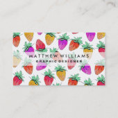 Helderkleurige Waterverf fruitige aardbeien Visitekaartje (Voorkant)