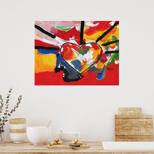 Helderkleurige waterverf Hartpatronen Poster (Keuken)