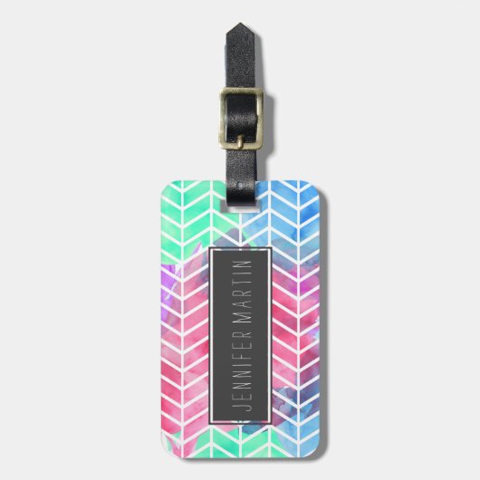 Helderkleurige Waterverf Herringbone Chevron Bagagelabel (Voorkant verticaal)