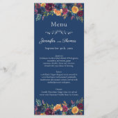 Helderkleurige Waterverf marineblauw Floral Weddin Menu (Voorkant)