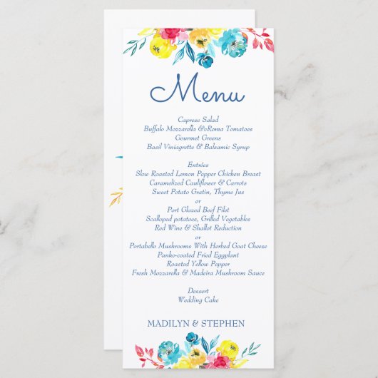 Helderkleurige Waterverf Menu (Voorkant / Achterkant)