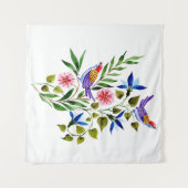 Helderkleurige Waterverf van vogels en bloemen Wandkleed (Voorkant (horizontaal))