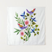 Helderkleurige Waterverf van vogels en bloemen Wandkleed (Voorkant)