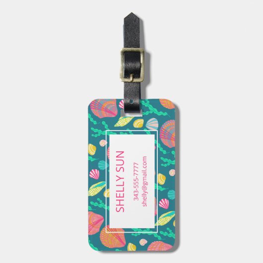 Helderkleurige zeeshells en seaweed Pattern Bagagelabel (Voorkant verticaal)