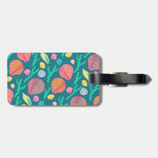 Helderkleurige zeeshells en seaweed Pattern Bagagelabel (Achterkant horizontaal)