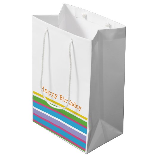 Helderkleurstrips Happy Birthday Modern Fun Hip Medium Cadeauzakje (Voorkant Gekanteld)