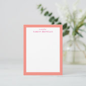 Helderkoraal en wit persoonlijk papier kaart (Staand voorkant)