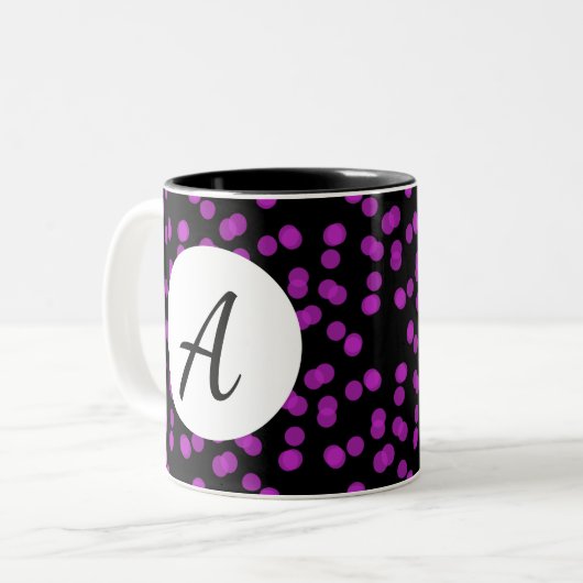 Helderlicht Paars cirkelpatroon met Initiaal Tweekleurige Koffiemok (Voorkant links)