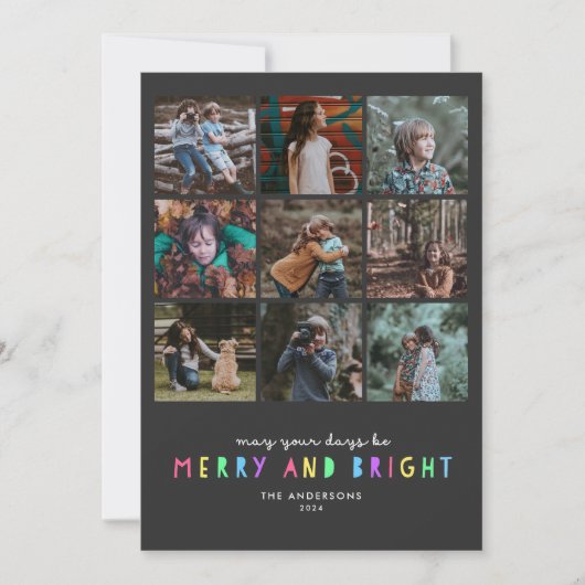 Helderlichte lampjes op slate Multi Photo Holiday  Feestdagenkaart (Voorkant)