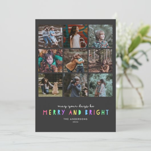 Helderlichte lampjes op slate Multi Photo Holiday Feestdagenkaart (Staand voorkant)