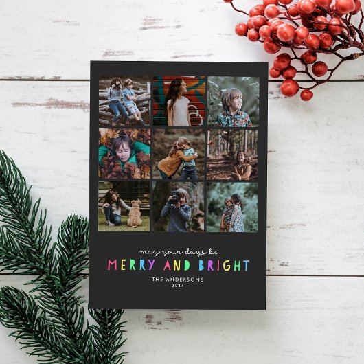 Helderlichte lampjes op slate Multi Photo Holiday Feestdagenkaart