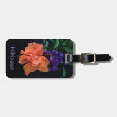 Helderlijk Oranje Hibiscus Tropisch  Zwart Bagagelabel (Voorkant horizontaal)