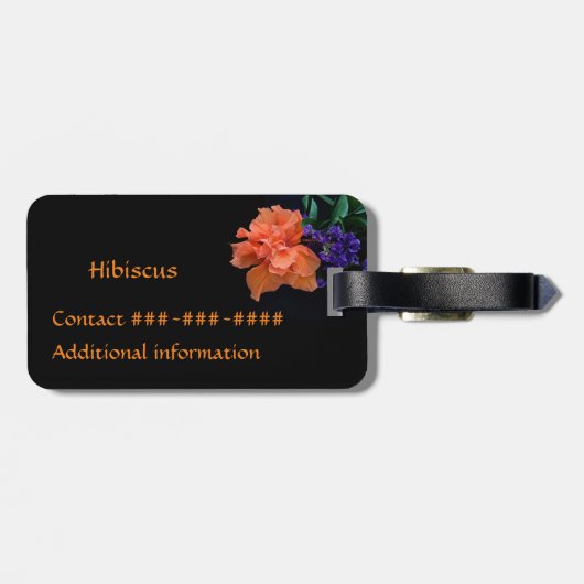 Helderlijk Oranje Hibiscus Tropisch  Zwart Bagagelabel (Achterkant horizontaal)