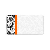 Helderlijk Oranje koraal en zwart Damask-Stippen v Etiket (Voorkant)