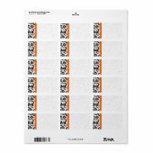 Helderlijk Oranje koraal en zwart Damask-Stippen v Etiket (Full Sheet)