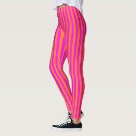 Helderlijk Oranje roze, verticaal streeppatroon Leggings