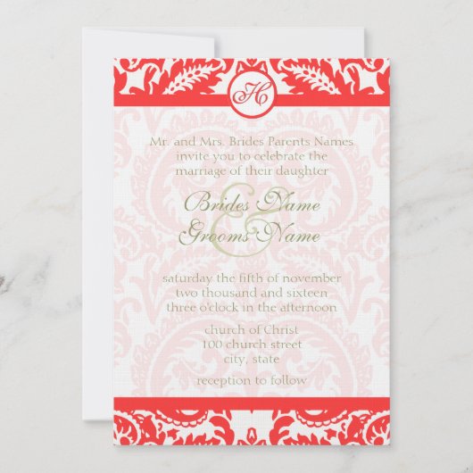 Heldermagnetisch dragon Coral Damask Grey Font Wed Kaart (Voorkant)