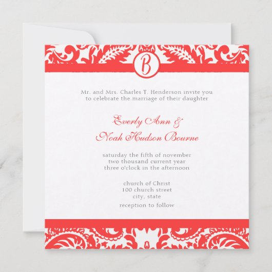 Heldermagnetisch dragon Coral Damask Grey Font Wed Kaart (Voorkant)