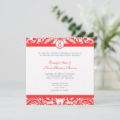 Heldermagnetisch dragon Coral Damask Grey Font Wed Kaart (Staand voorkant)