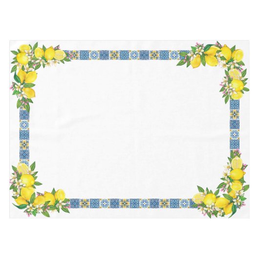 Heldermediterrane Siciliaanse Majolica-Tegel Lemon Tafelkleed (Voorkant (Horizontaal))