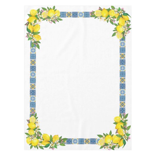 Heldermediterrane Siciliaanse Majolica-Tegel Lemon Tafelkleed (Voorkant)