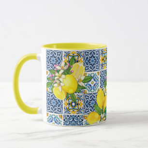 Heldermediterrane Siciliaanse tegels Citrus Lemons Mok