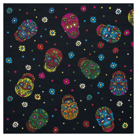 Heldermexicaanse florale schedel stof (Swatch)