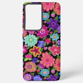 Heldermooie Boho Flowers op zwart Samsung Galaxy Hoesje