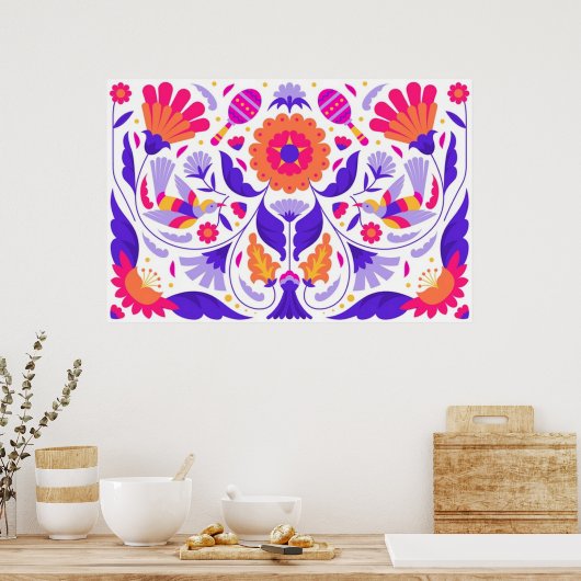 Heldermooie Mexicaanse Floral Folk Art Poster (Keuken)