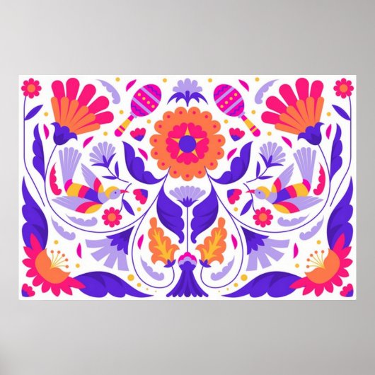 Heldermooie Mexicaanse Floral Folk Art Poster (Voorkant)