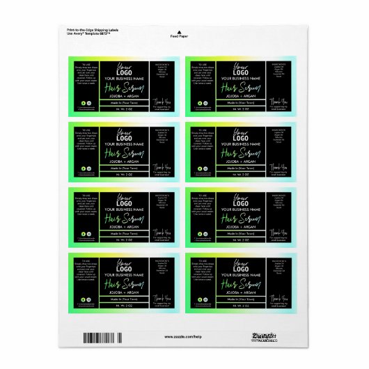 Helderneholografische groene haarserumlabels etiket (Full Sheet)