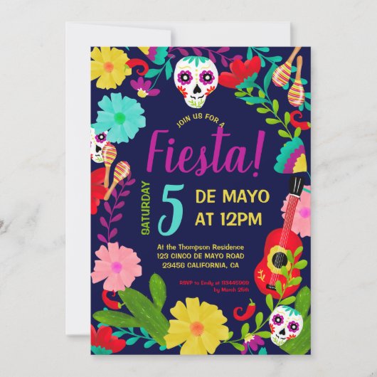Helderneon floral Mexican 5 de mayo fiesta party Kaart (Voorkant)