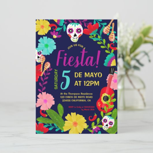 Helderneon floral Mexican 5 de mayo fiesta party Kaart (Staand voorkant)