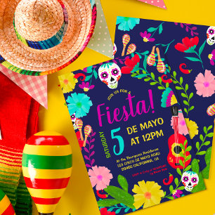 Helderneon floral Mexican 5 de mayo fiesta party Kaart