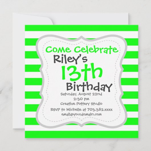 Helderneon Lime Green en White Stripes Pattern Kaart (Voorkant)