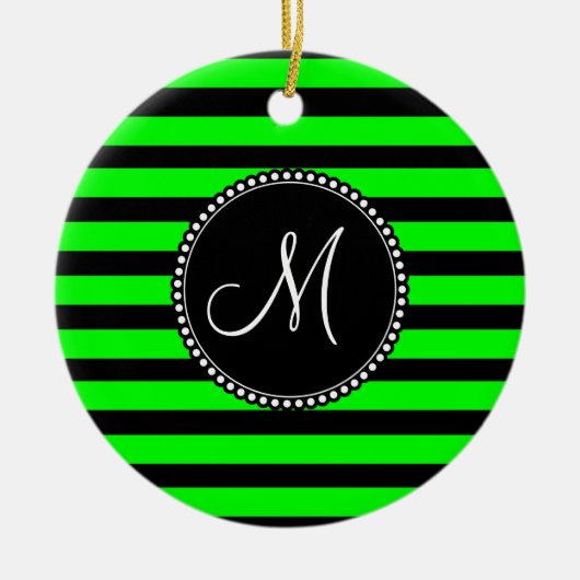 Helderneon Lime Green en zwarte strepen Keramisch Ornament (Voorkant)