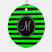 Helderneon Lime Green en zwarte strepen Keramisch Ornament (Links)