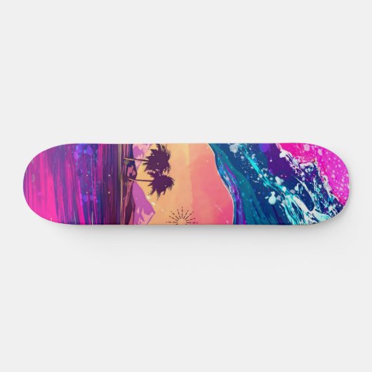Helderneon Retro Wave and Palm Trees Skateboard (Horizontaal)