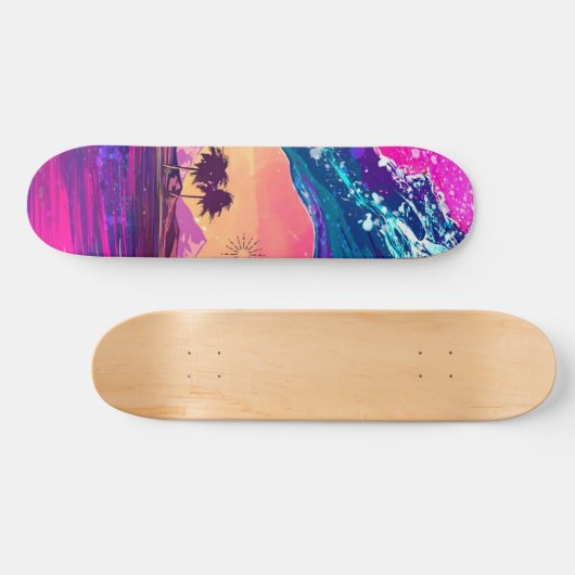 Helderneon Retro Wave and Palm Trees Skateboard (Horizontaal)