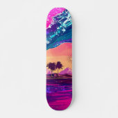 Helderneon Retro Wave and Palm Trees Skateboard (Voorkant)