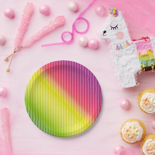 Helderneonfluorescerende gradiënt-regenboogombbole papieren bordje (Feest)