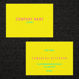 Helderneongeel en roze visitekaartje