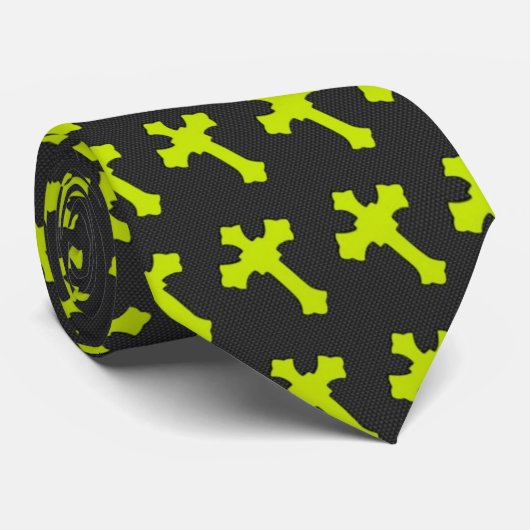 Helderneongeel gewas op een zwart weefsel stropdas (Opgerold)