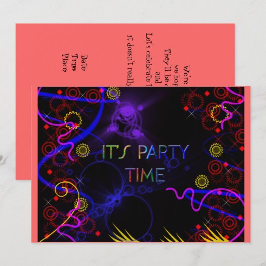 Helderneonkleuren, Aangepaste partijuitnodiging Kaart (Voorkant / Achterkant)